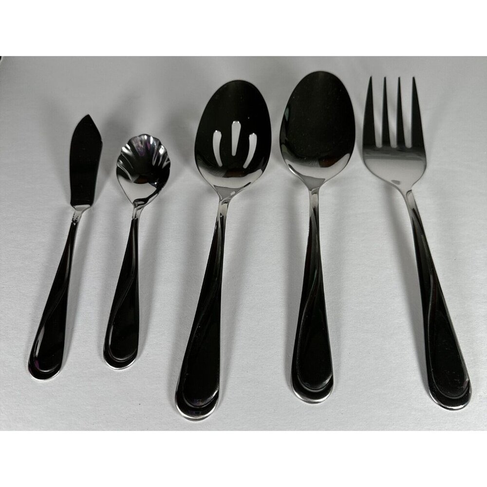 Hampton Silversmith Swirl Serving Set slotted spoon spoon fork sugar spoon
